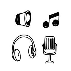 hand drawn doodle microphone speaker headset music set collection