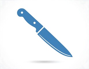 Blue knife, diagonal, with shadow. A simple icon. Isolated on white