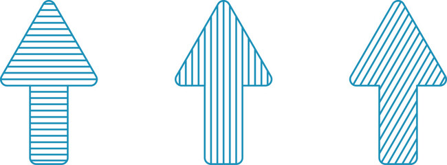 Striped arrows with thin outlines, elegant vector thick arrows