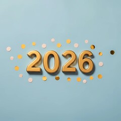 New Year 2026 Golden Number Design Golden 2026 numbers surrounded by cheerful confetti