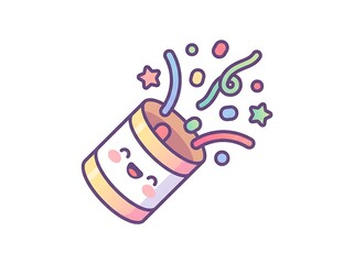 Whimsical Cartoon Confetti Popper Illustration Bursting with Joyful Celebration and Colorful Streamers, a Delightful Graphic for Festive Occasions