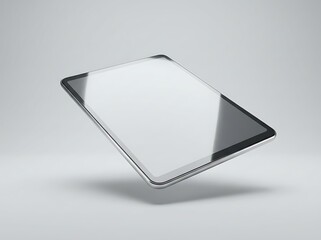 Modern digital tablet device showcasing a blank screen, floating against a clean, bright background with soft lighting