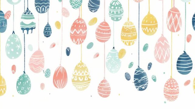 Video Brightly colored Easter eggs suspended from strings, perfect for decoration or Easter-themed shoots