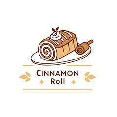 Stylized logo illustration of a cinnamon roll with icing on a plate in a bakery themed design