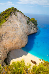 Navagio beach bay and shipwreck on Zakynthos island in Greece. Beautiful blue turquoise water.