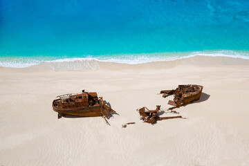 Navagio beach bay and shipwreck on Zakynthos island in Greece. Beautiful blue turquoise water.