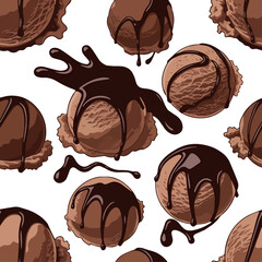 Create a kinds of deferent natural Chocolate ice cream scoop drizzled with dark chocolate sauce vector art with white background.
