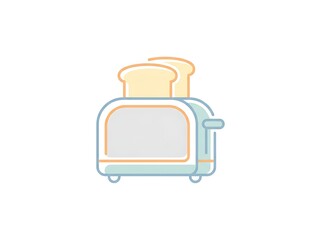 Minimalist vector illustration of a modern kitchen toaster with two golden-brown bread slices popping up, symbolizing a delicious breakfast or quick meal preparation in a clean, contemporary design
