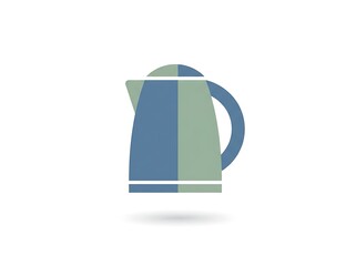 Simple flat icon of a blue and green kettle on a white background
