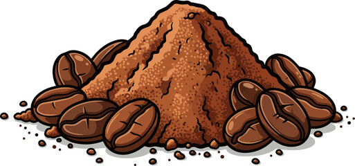 Create a kinds of deferent pile of coffee powder and beans vector art with white background..