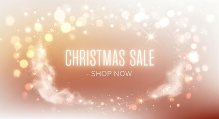 Elegant Christmas Sale Banner with Magical Bokeh Lights and Twinkling Golden Dust Effect, Perfect for Holiday Promotions and Festive Season Marketing