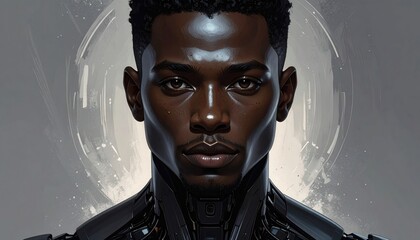 Futuristic cyberpunk man with piercing and metallic skin