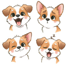 Obraz premium Cute group of white dogs and puppies sitting on a studio white background