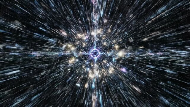Abstract quantum energy rhythm pulsating across a dark void, visualizing data streams and technological complexity future, complexity, clean