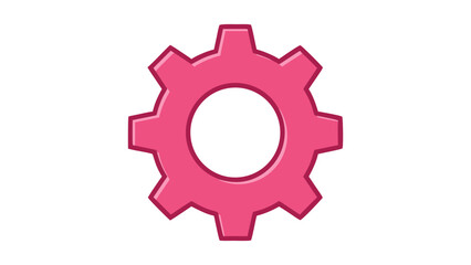 A Pink Pixelated Cog Gear Against a Solid Black Background with a Circular Opening in the Center