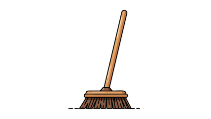 A Simple Brown Broom With Natural Bristles and a Wooden Handle Stands Tall Against a Stark Black Background Offering a Clean Minimalist Aesthetic for Cleaning and Household Chores