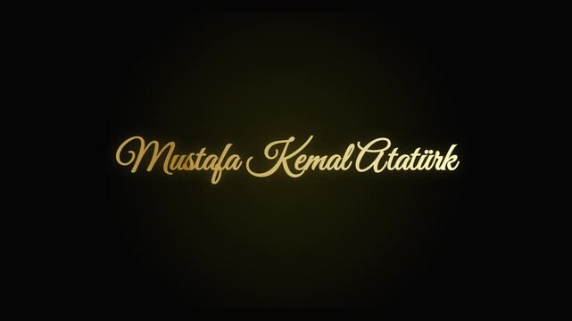Mustafa Kemal Ataturk Gold Signature Animation. Shining Golden Elegant Typography of the Founder of Turkish Republic on Dark Background. Luxury Text Motion Loop.