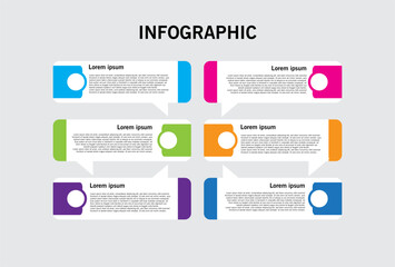 infographic template with six colorful steps for business and presentations.