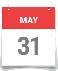 Classic Red and White Tear-Off Calendar Icon Showing May 31st, Ideal for Scheduling, Important Dates, Event Planning, Deadline Reminders, Time Management, and Business Graphics.