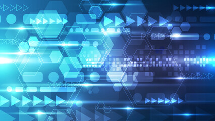 High-Speed Digital Data Flow Background: Abstract Geometric Hexagon and Technology Arrows
