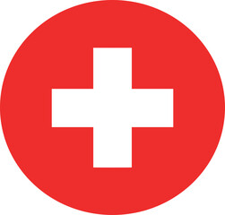 Red Cross First Aid Symbol Vector Icon, Health Care Logo, Medical Emergency Button, Hospital Sign, and International Safety Warning Graphic.
