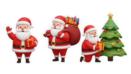 Cartoon Santa Claus with Gift and Gestures