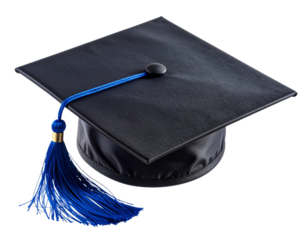  Floating Overhead Graduation Mortarboard with Curved Tassel, Top View, Transparent Background