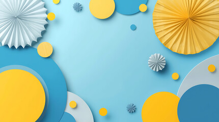 Modern minimalist blue and yellow background with halftone ornament.