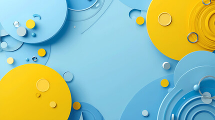 Modern minimalist blue and yellow background with halftone ornament.