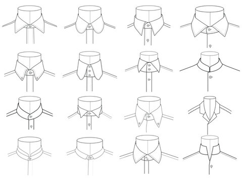 Men&rsquo;s Shirt Collar Types Vector Set &ndash; Fashion Technical Sketches of Formal and Casual Shirt Collars"
