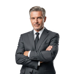 Confident Senior Businessman with Crossed Arms on Black Background