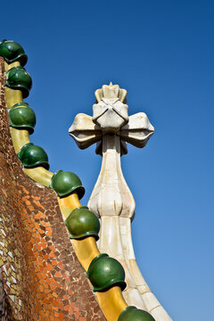 cross on the roof of casa battlo at barcelona, spain