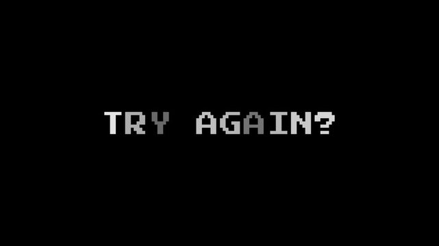 Try Again Pixel Text. Retro Arcade Retry Prompt