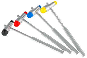 Reflex hammers, different colors, transparent background