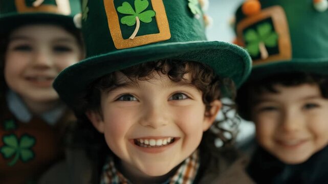 Children in traditional irish clothing celebrating st patrick's day. happy and joyful faces.