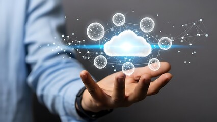 Businessman pressing a digital social network icon on a virtual screen