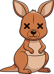Cute cartoon kangaroo character with dizzy X eyes.