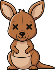 Cute Cartoon Kangaroo with X Eyes Illustration.