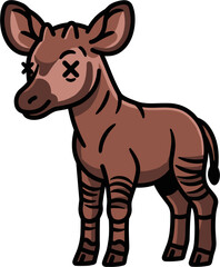 Cute Cartoon Okapi Calf with XEyes Standing Still.