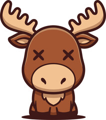 Cute Cartoon Moose with Crossed Eyes and Antlers.
