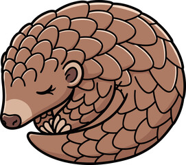 Cute Cartoon Pangolin Curled Up Sleeping Adorable Animal Illustration.
