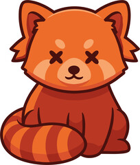 Cute Cartoon Red Panda Sitting Adorable Animal Illustration.