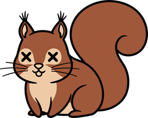 Cute Cartoon Squirrel with X Eyes and Bushy Tail.