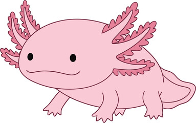 Cute Pink Axolotl Cartoon Illustration with Gills and Smiling Face.