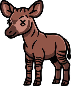 Cute Cartoon Okapi Calf with XEyes Standing Still.