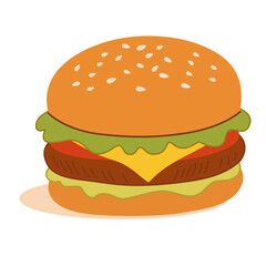 Burger Illustration in Hand-Drawn Style for Fast Food Design