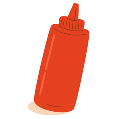 Ketchup Bottle in Hand-Drawn Style for Fast Food Illustration