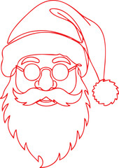 Charming single line drawing capturing the joyful essence of Santa Claus wearing glasses and a festive hat