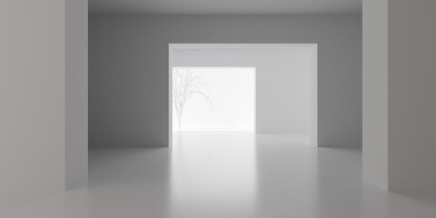 Modern stylish interior template, empty blank white room interior background with sequence of rectangular archs