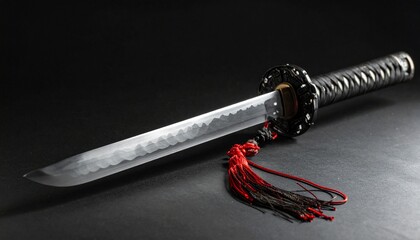 A finely crafted Japanese short sword with a polished blade and decorative tassel.